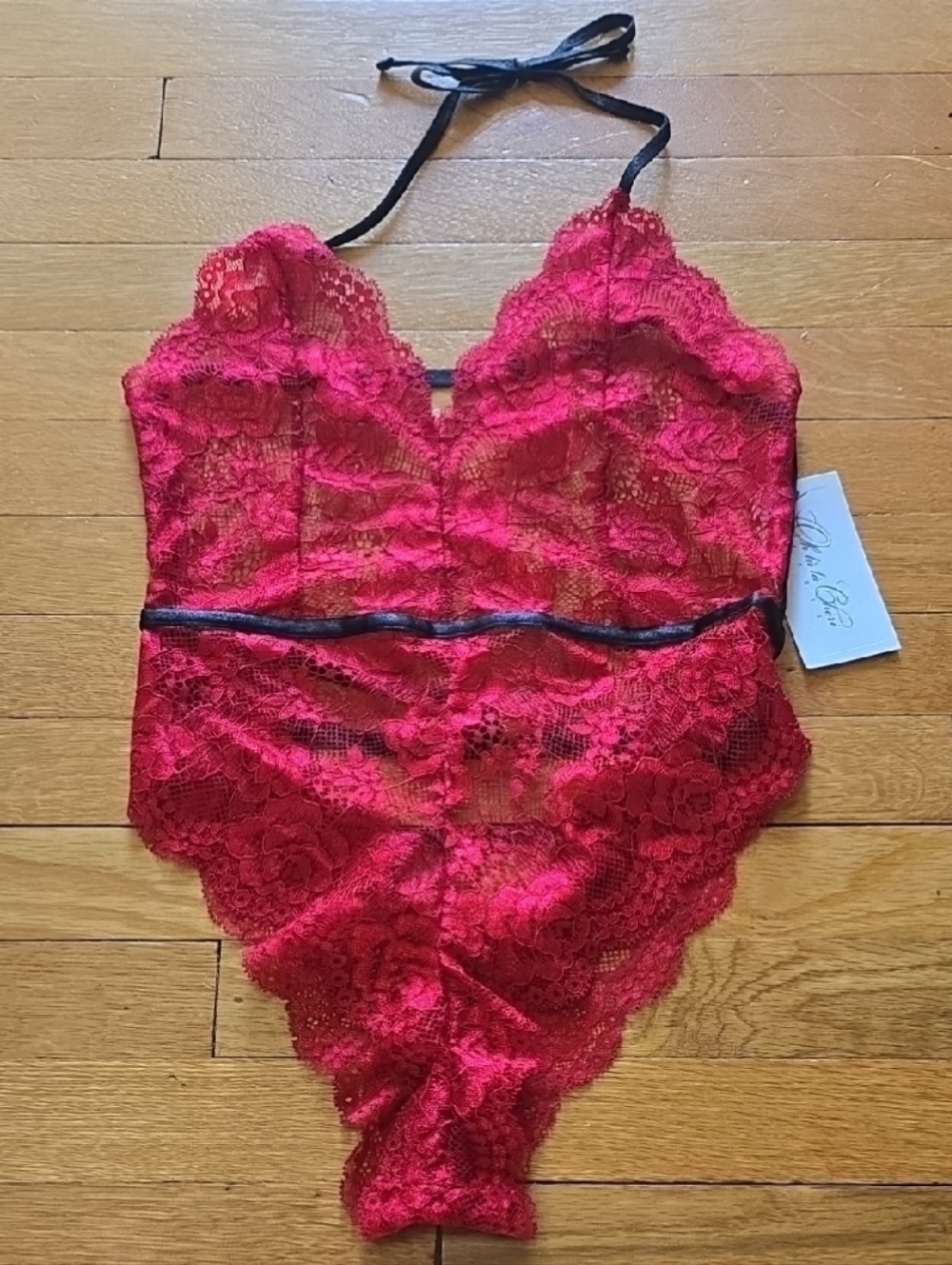 NWT, Oh La La Cheri, Lace Teddy Red & Black, Women's OS (XS or S)